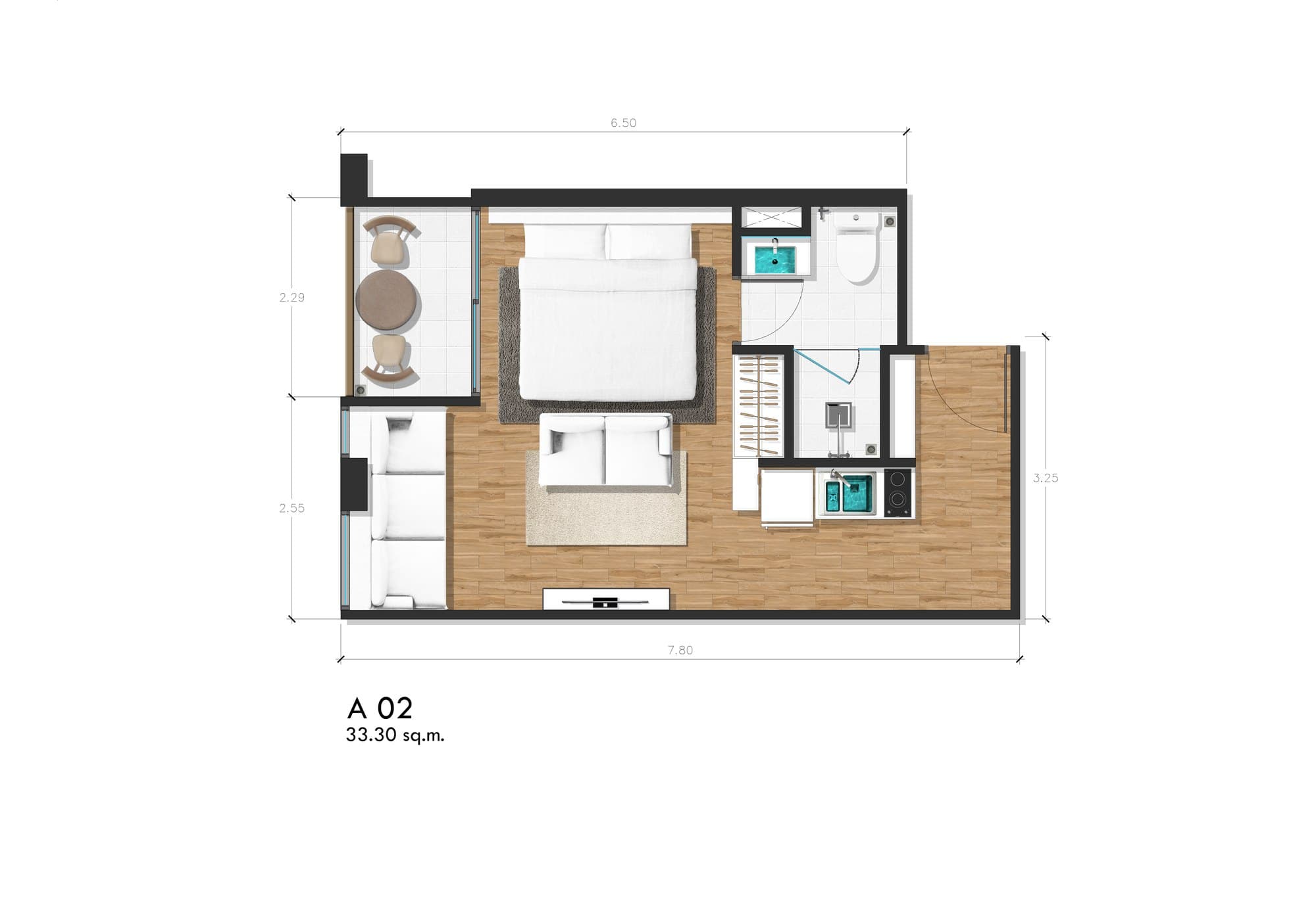 Proud Rawai — daire 202, 1 yatak odası, 33.3 m² 1