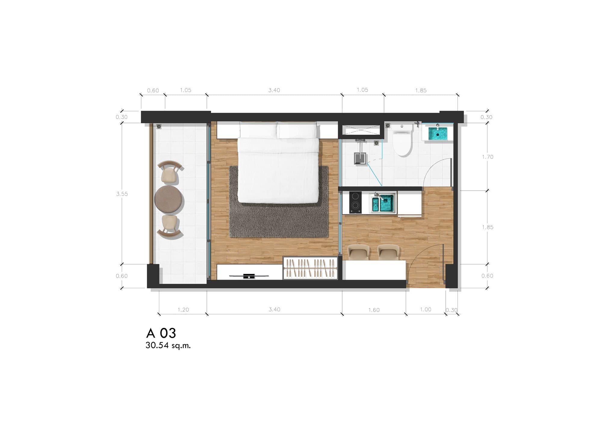 Proud Rawai — daire 303, 1 yatak odası, 30.54 m² 1