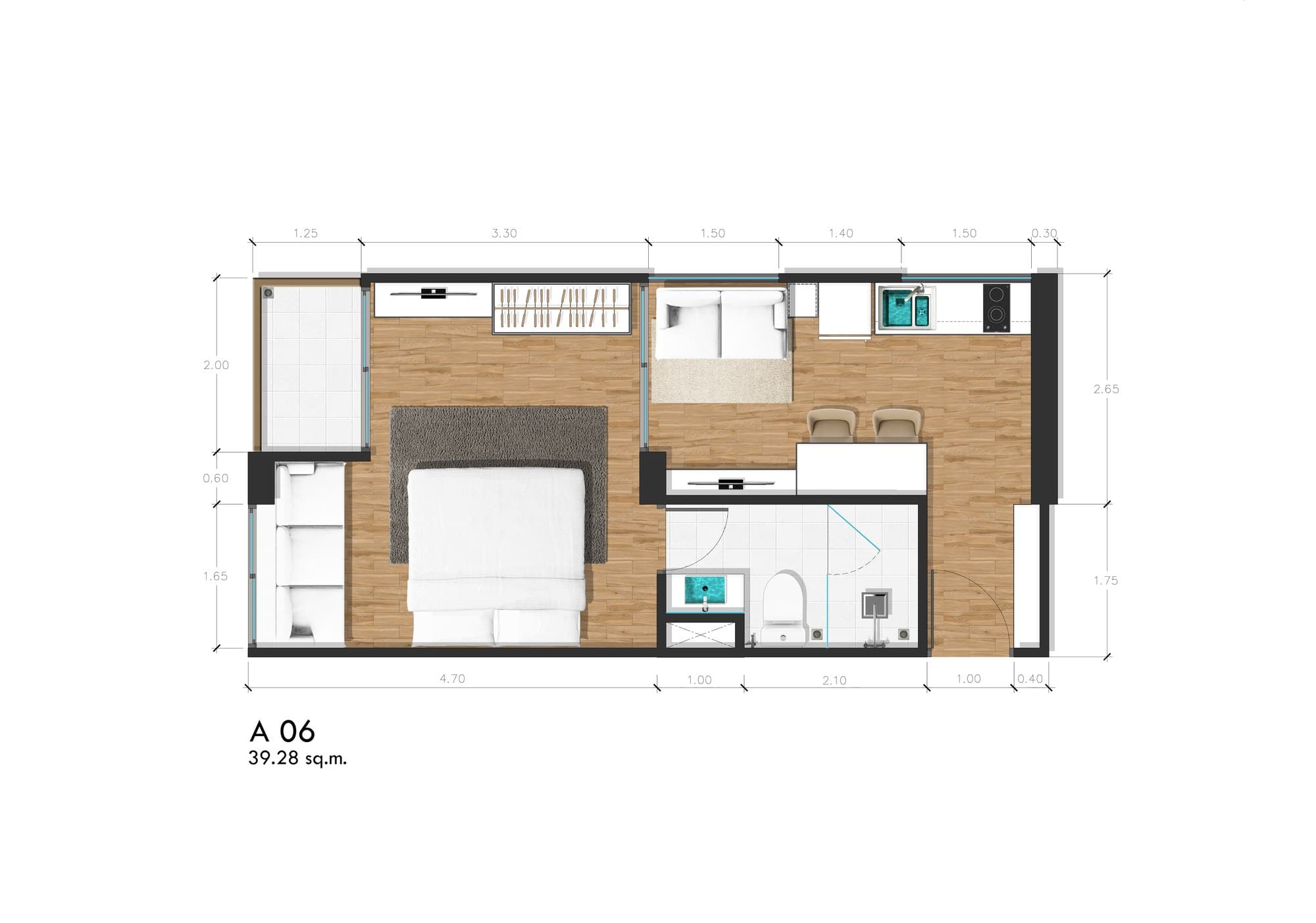 Proud Rawai — daire 406, 1 yatak odası, 39.26 m² 2