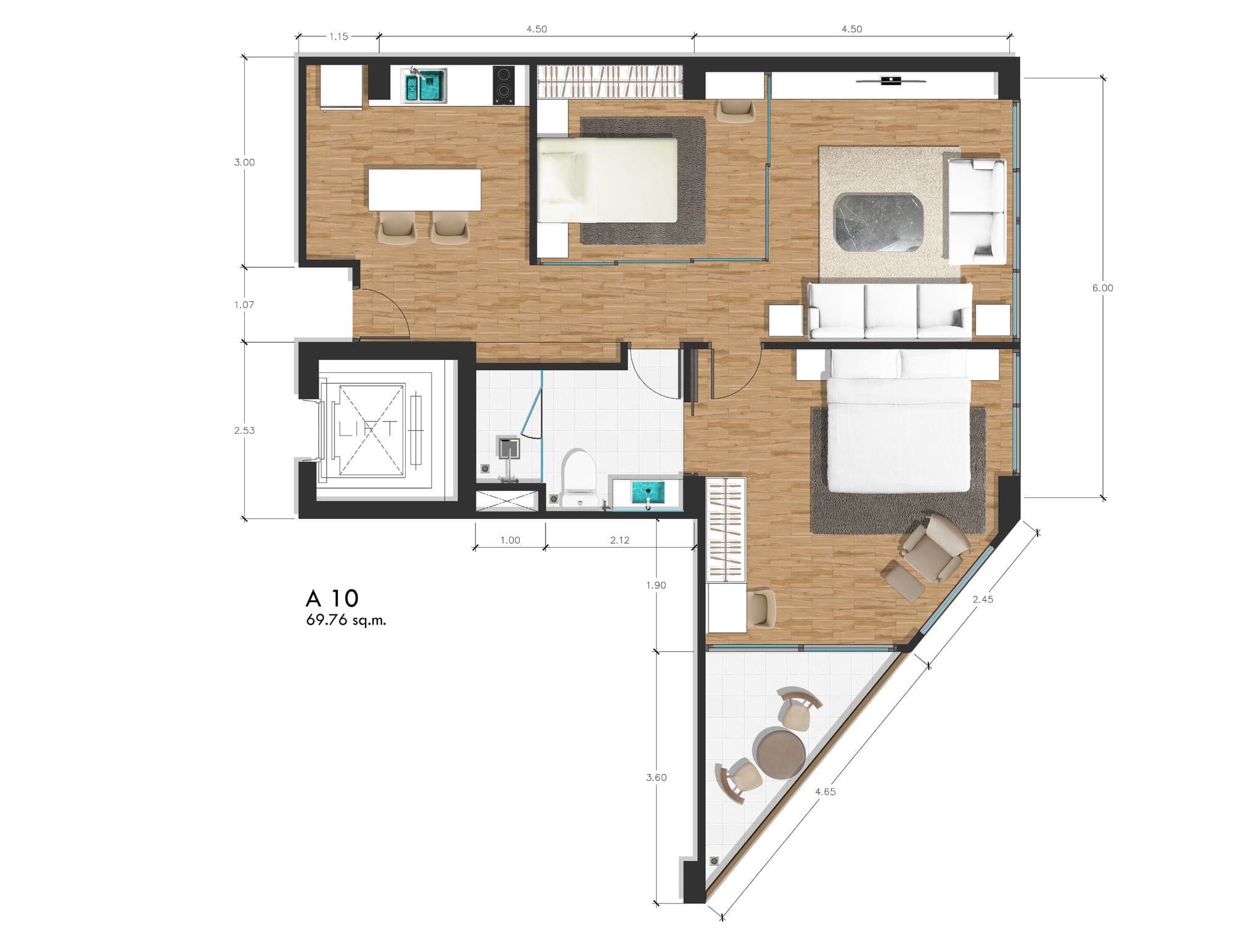 Proud Rawai — apartment 410, 2 bedrooms, 69.76 m² 2