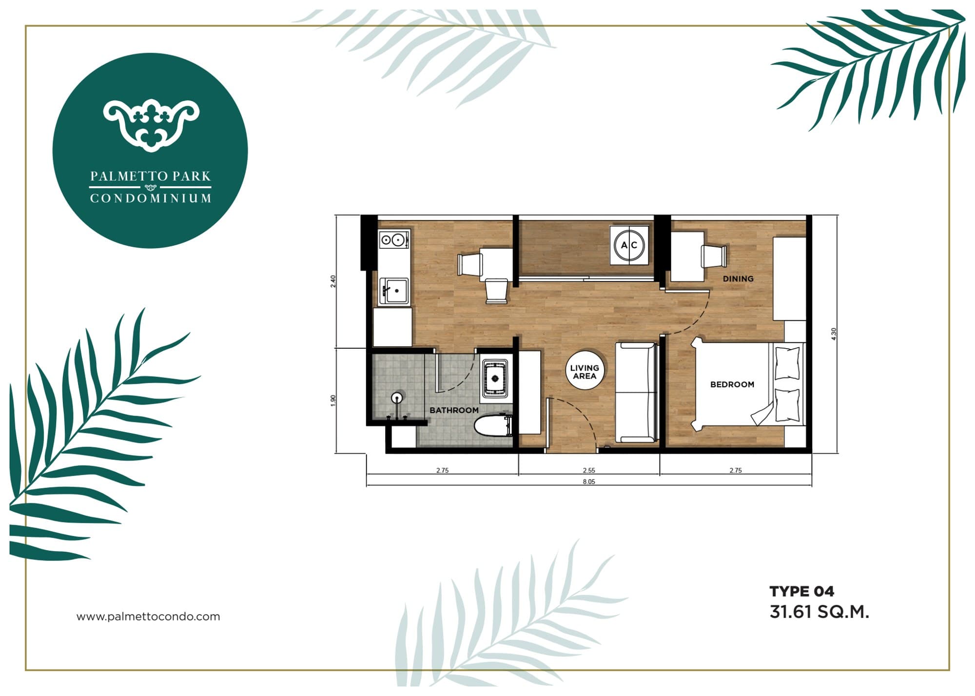 Palmetto Park — apartment 204, 1 bedroom, 31.61 m² 1