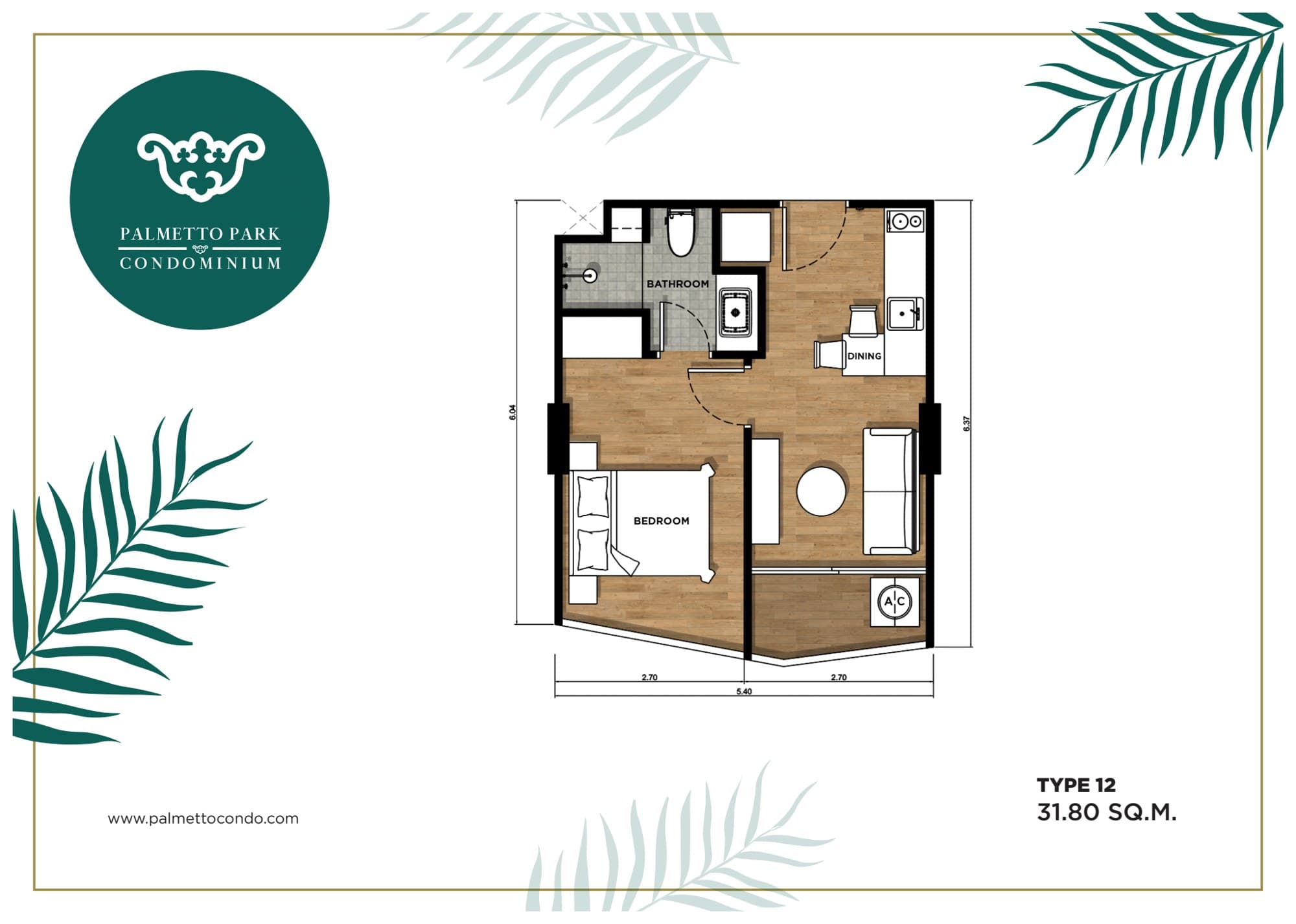 Palmetto Park — شقة 312، غرفة نوم واحدة، 31.8 م² 1