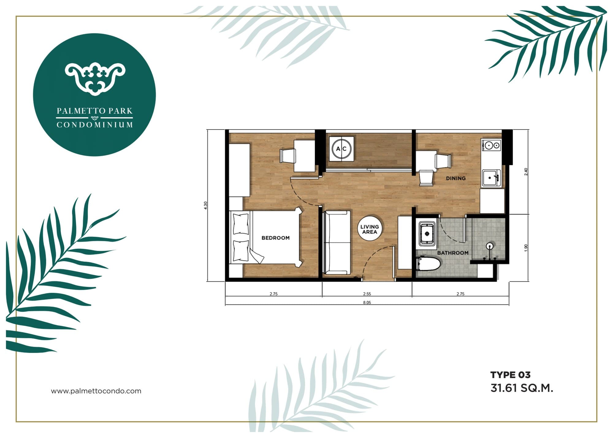 Palmetto Park — apartamento 603, 1 dormitorio, 31.61 m² 1