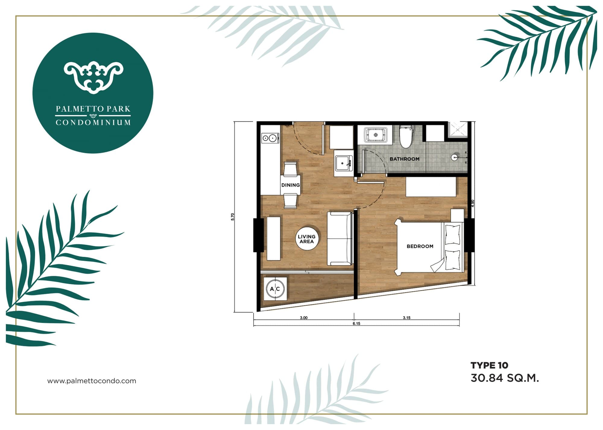 Palmetto Park — daire 610, 1 yatak odası, 30.84 m² 1