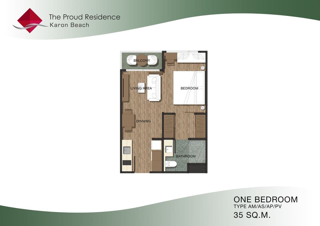 Proud Residence Wyndham — квартира B203, 1 спальня, 35 м² 2