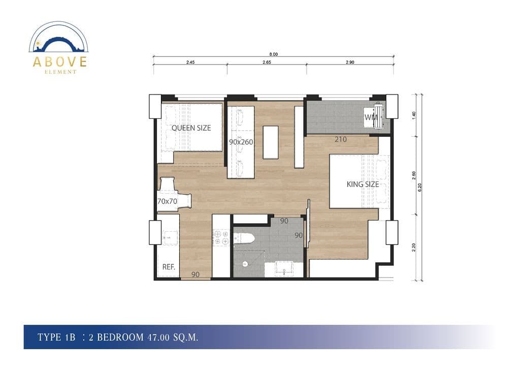 Above Element Condominium — B512, 2 спальни, 47 м² 1